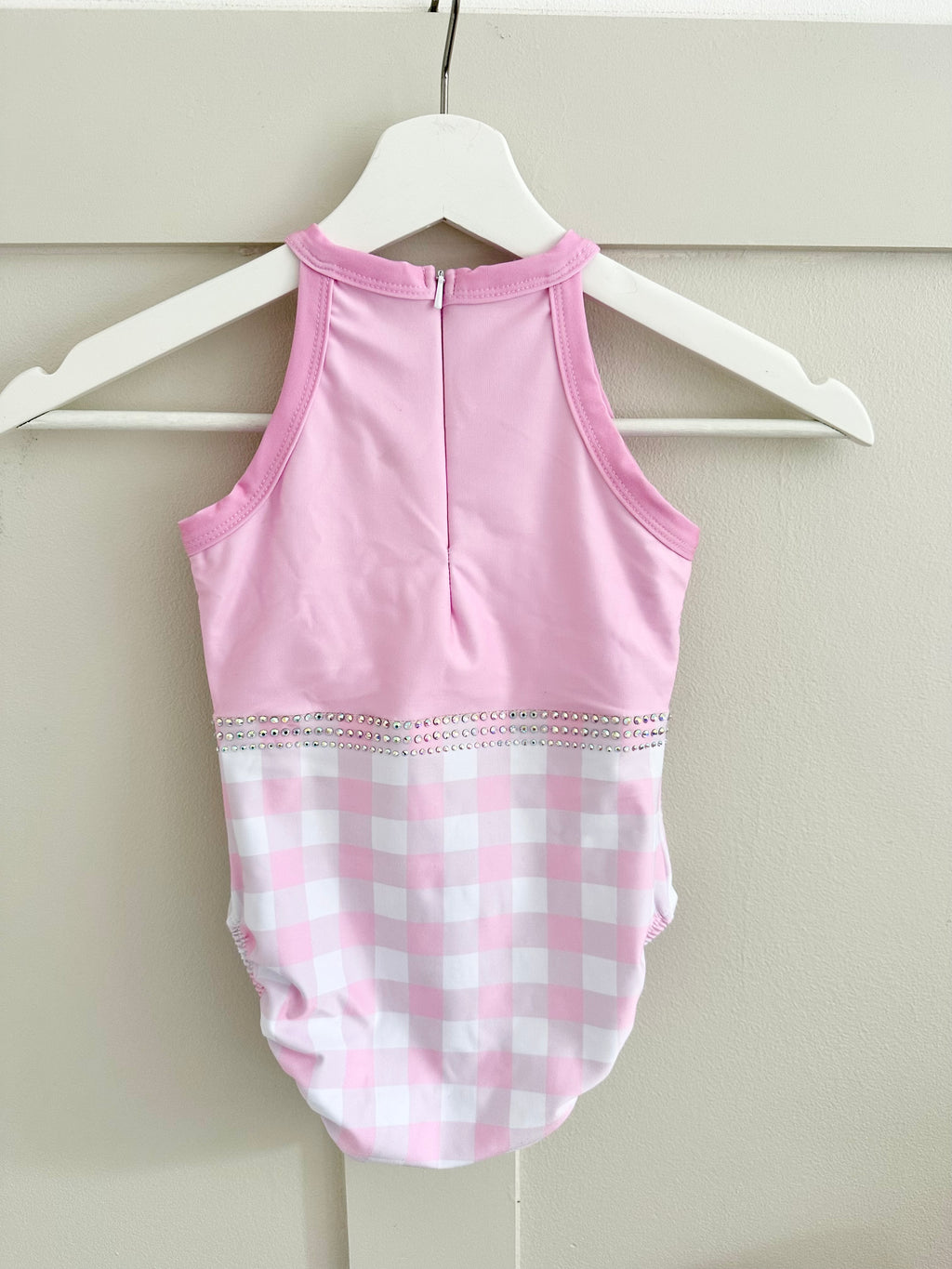 BABY PINK GINGHAM LEOTARD IN STOCK