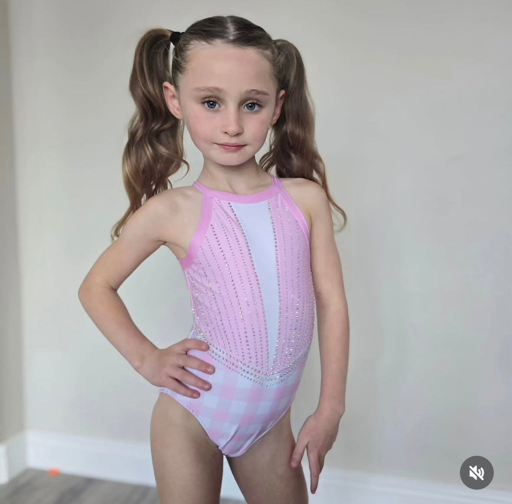 BABY PINK GINGHAM LEOTARD IN STOCK